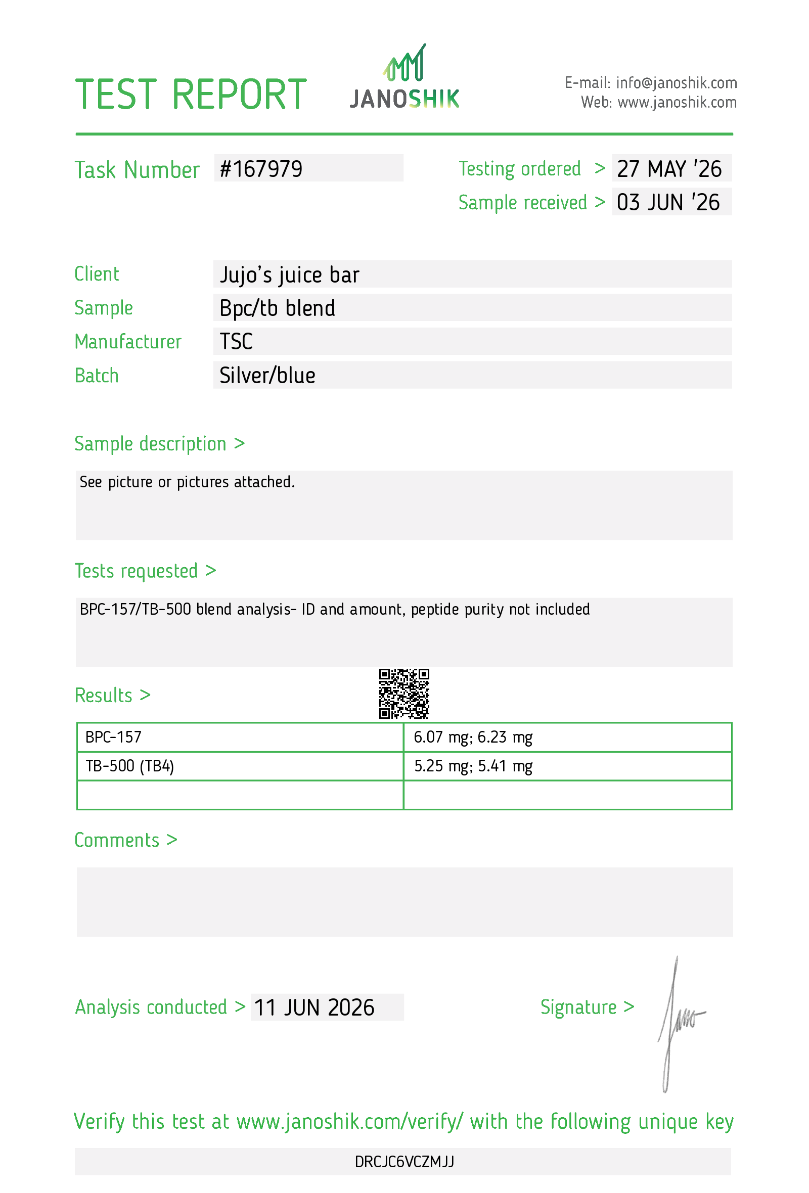 COA for BPC / TB Blend