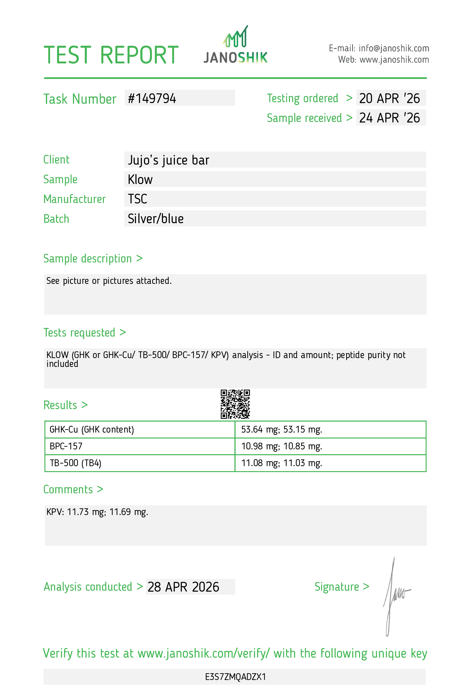COA for KLOW Blend